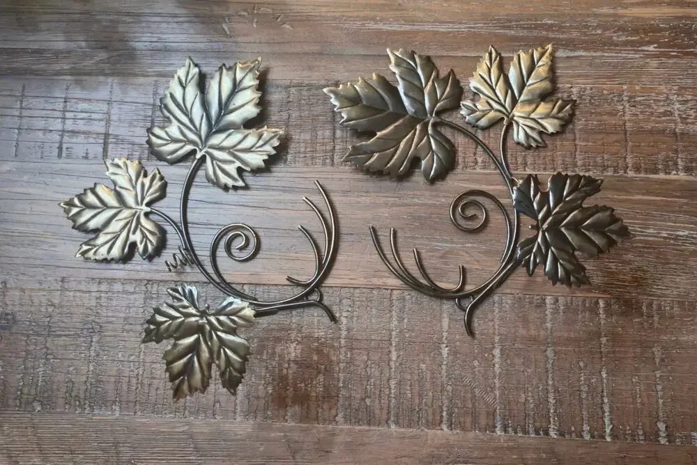 Vintage PartyLite Bronze Metal Leaf Wall Candle Sconces Set of 2 Rustic Decor